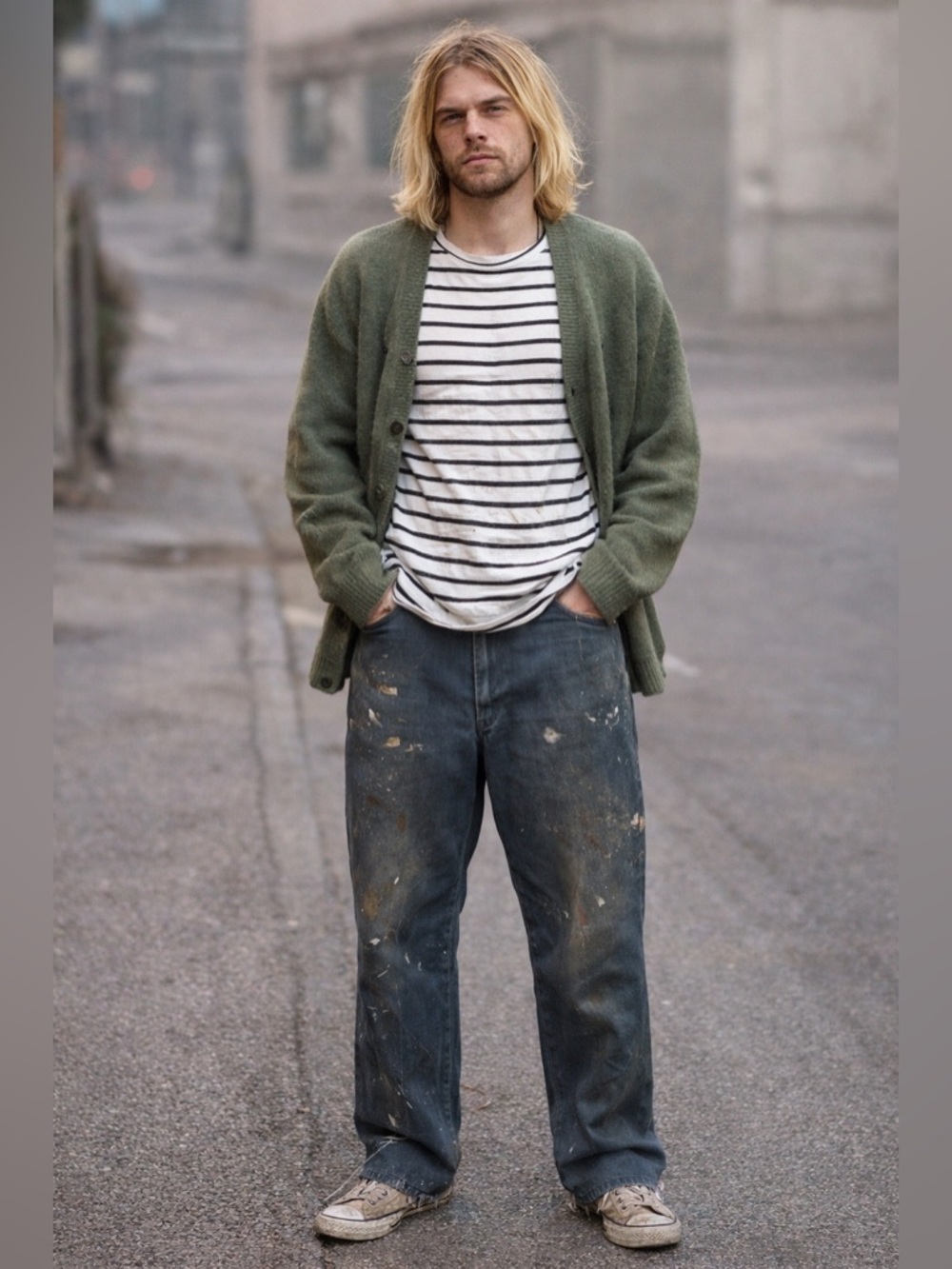 Men's Gray Distressed Paint splatter worn thrash holes Pants kurt cobain skater